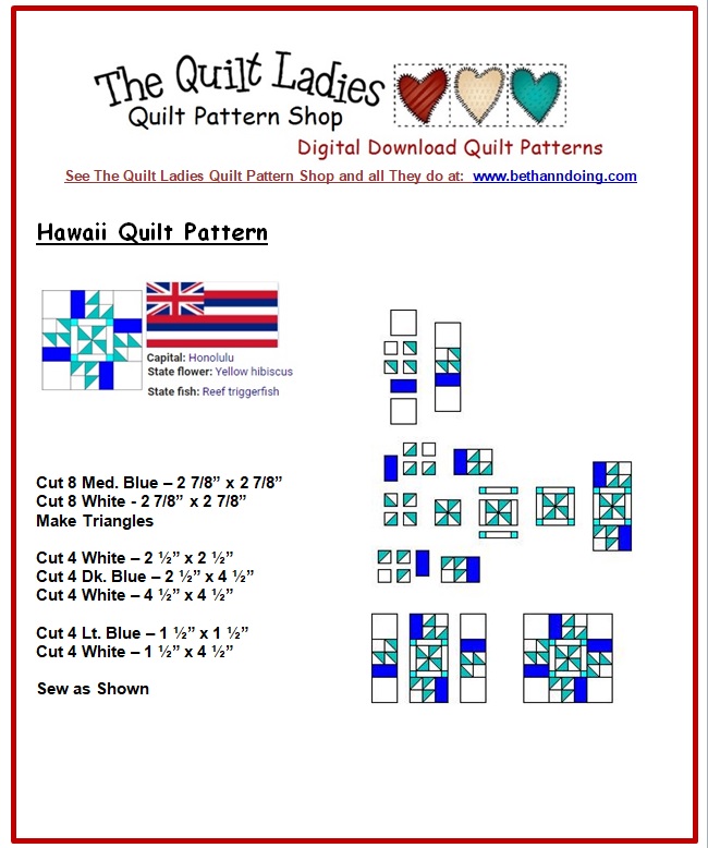 My Hawaii Quilt Pattern Block - Beth Ann Doing