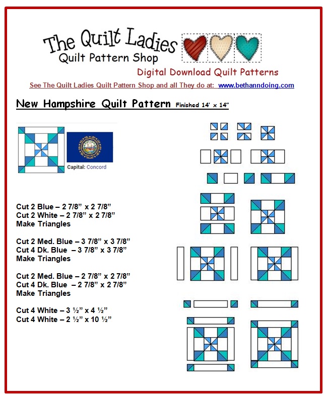 My State of New Hampshire Quilt Block for YOU ! - Beth Ann Doing